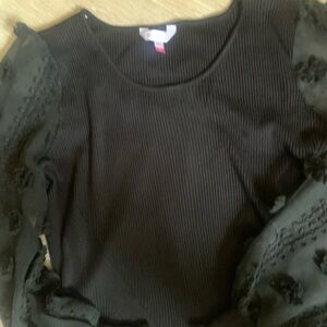 Ribbed Black Scoop Neck Top